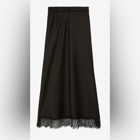 NWT The Kooples Long Black 100% Silk Lace Hem Midi Skirt - Picture 1 of 11